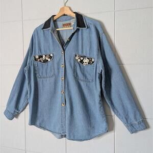Vintage 90s whimsical denim button collage pocket overshirt